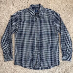 Joseph Abboud Button Down Dress Shirt Mens L Long Sleeve Blue White Plaid Top